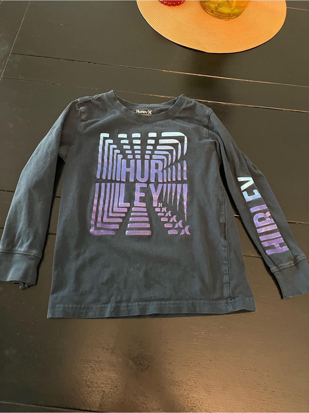Hurley Kids Long Sleeve Tee in Black with Purple Gradient Graphic